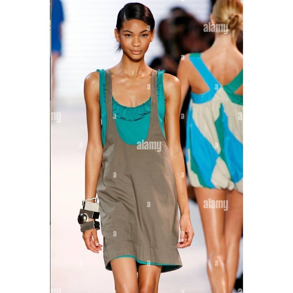 Stella McCartney Size 38/4 Khaki with Layered Green Ruffle Tank Dress Scoop Neck